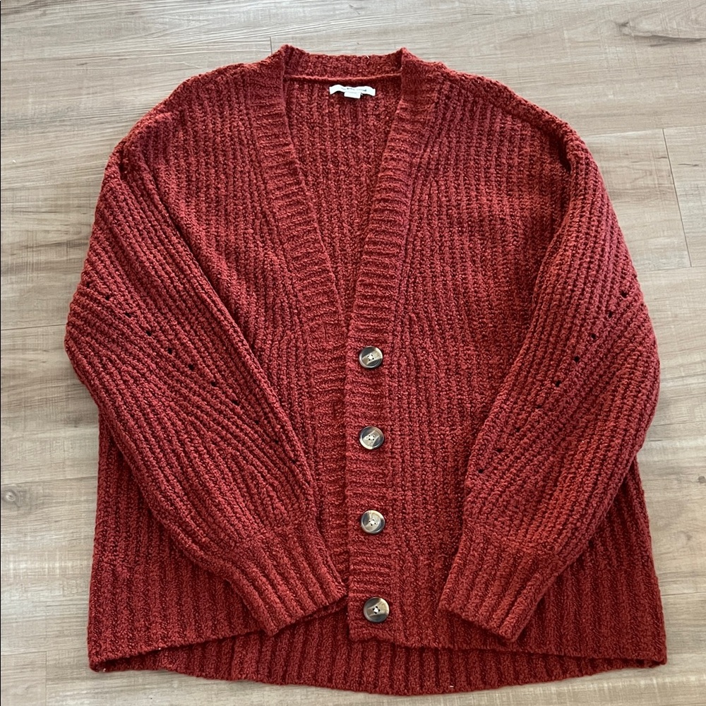 American Eagle Outfitters Maroon Button-Up Cardigan